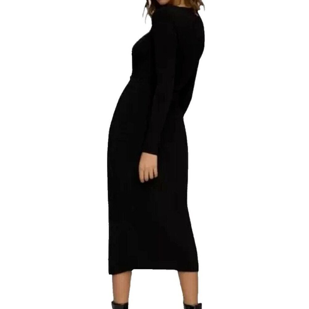 Good American Faux Wrap Midi Dress Long Sleeve Stretch Black Size 5 - Picture 3 of 9